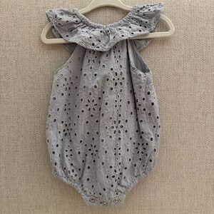 Rylee + Cru Light Gray/Dusty Blue Baby Romper